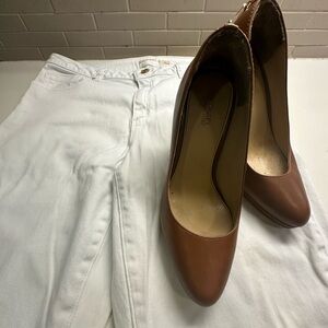 Michael Kors White Skinny Jeans Size 12 ( Good ) & Brown Heels Size 7 ( Fair )